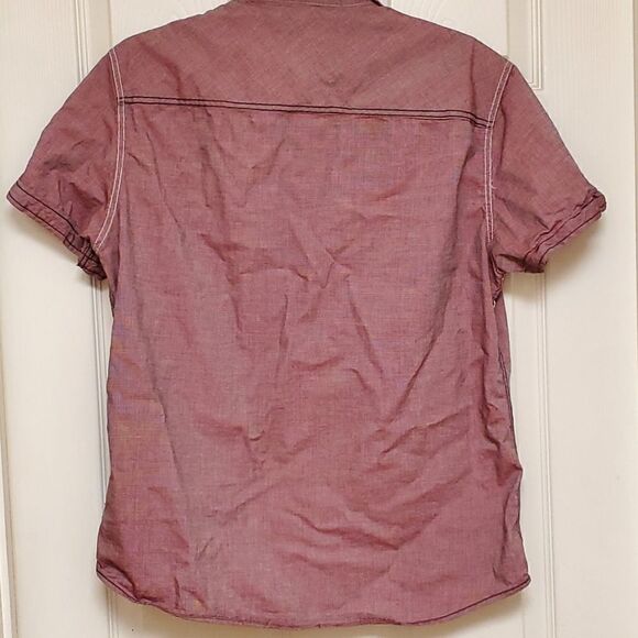 Noize Burgundy Patch Short Sleeve Button Shirt Size L - Picture 3 of 7